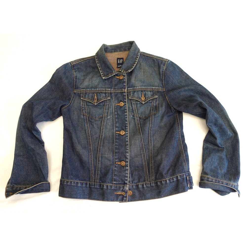 Gap Jacket Womens M Blue Denim Button Front Jean Pockets Casual Classic